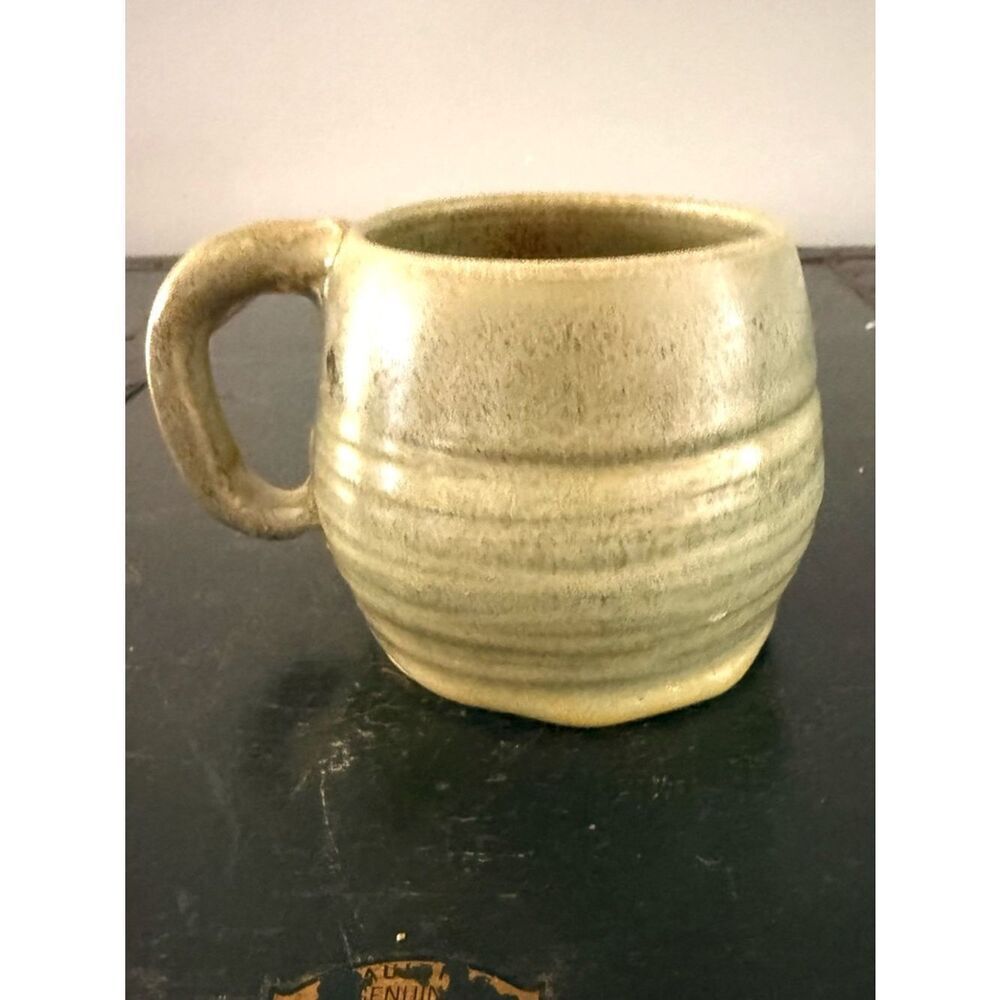 Handmade Studio Pottery Glazed Stoneware Coffee Mug Green Earth Tones Signed